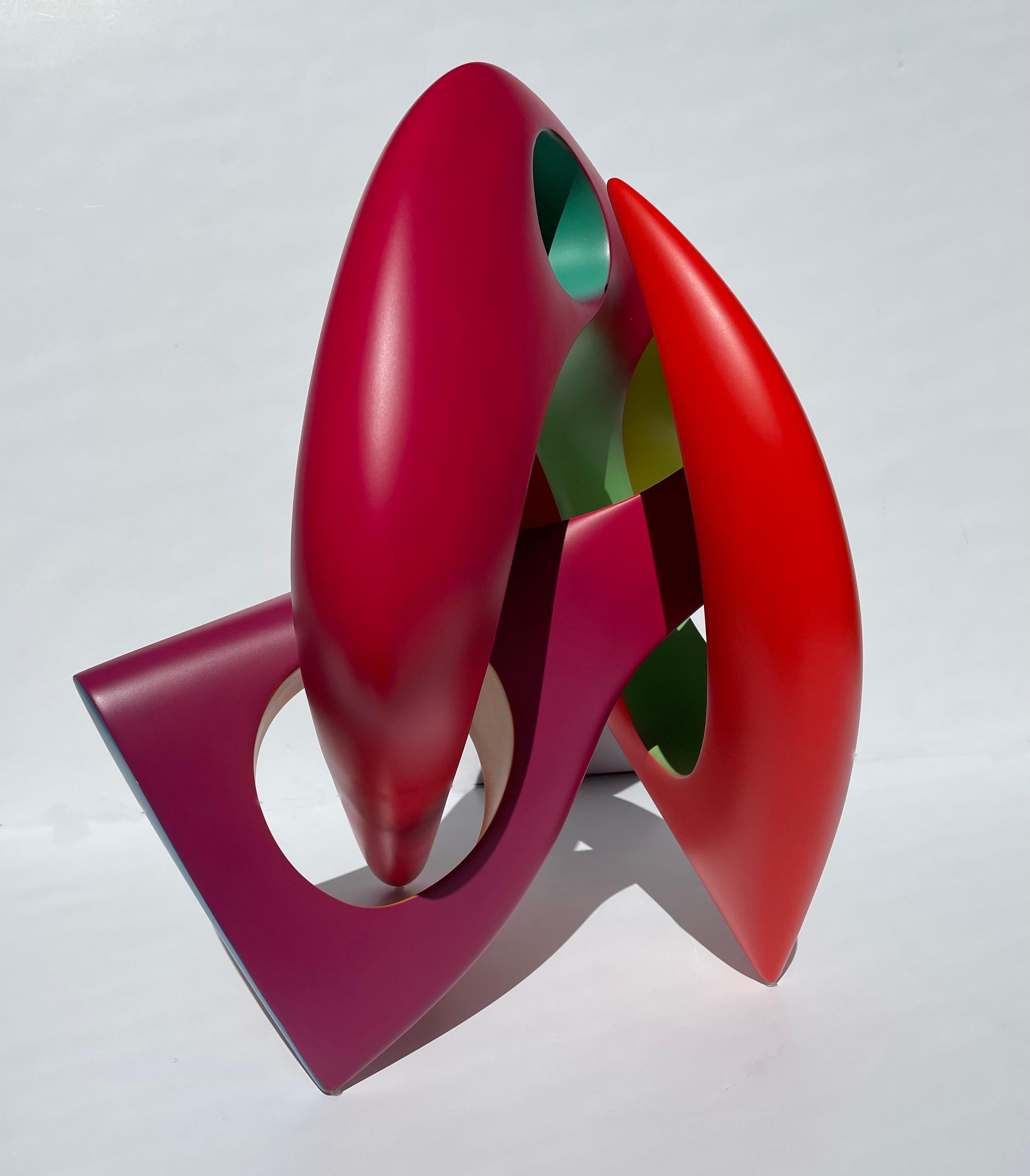 Helical Passage, Abstract Sculpture Brightly Colored Geometric Interlocking Form 4