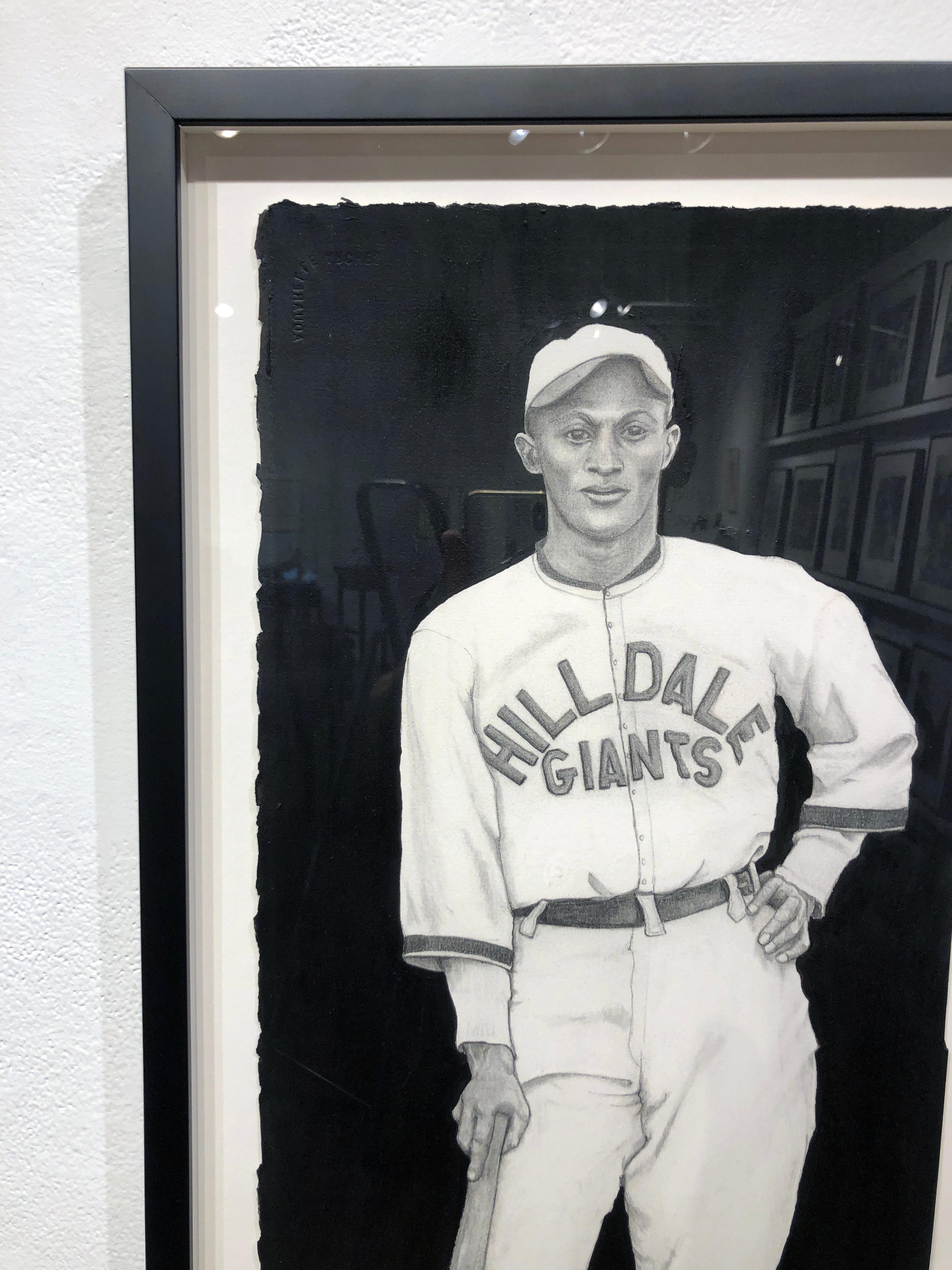 Rap Dixon - Outfielder de béisbol, Pintura gouache original sobre papel, enmarcada - Painting de Margie Lawrence