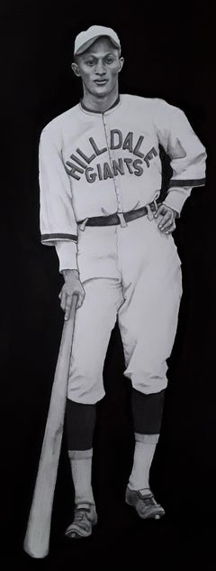 Rap Dixon - Baseball Outfielder, Original Gouache Painting on Paper, Framed