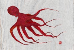 Red Rover - Gyo-Tako Style Japanese Sumi Ink Print of a Large Red Orange Octopus