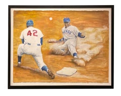 Jackie Robinson & Ernie Banks - Original Watercolor Baseball Action Painting