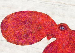 Red Rising - Gyotaku Style Japanese Sumi Ink Print, Large Red Orange Octopus