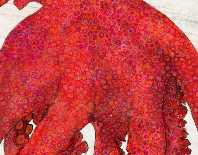 Red Rising - Gyotaku Style Japanese Sumi Ink Print, Large Red Orange Octopus - Contemporary Art by Jeff Conroy
