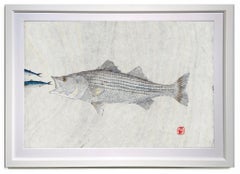 Big Mack Attack - Striped Bass Eating a Mackerel, Watercolor on Mulberry Paper