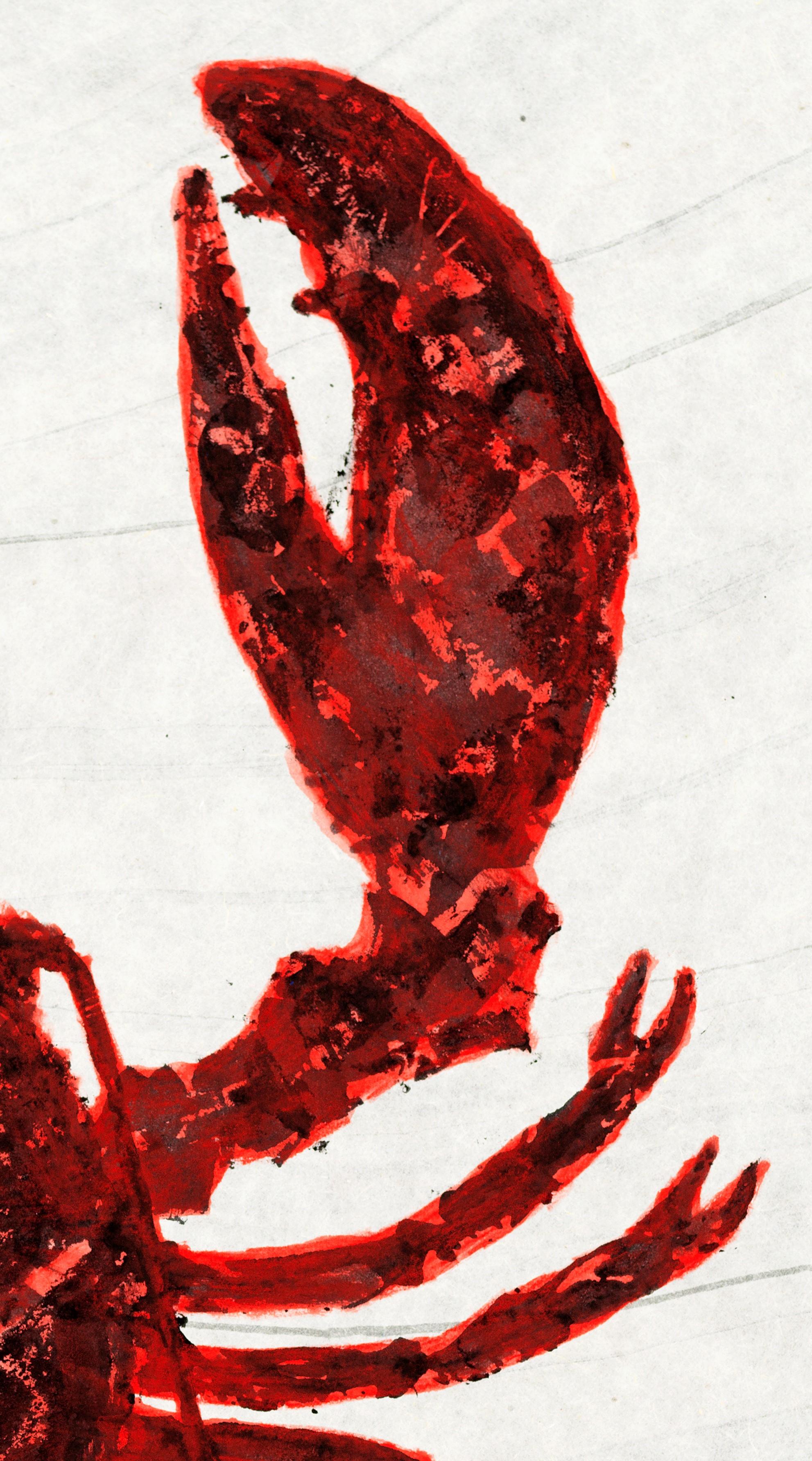 Peinture de homard rouge Gyotaku sur papier marbré Mulberry - Contemporain Painting par Jeff Conroy