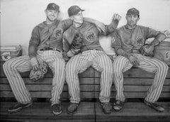 Used World Series Bench - Chicago Cubs, Bryant, Rizzo & Russell, Graphite on Paper