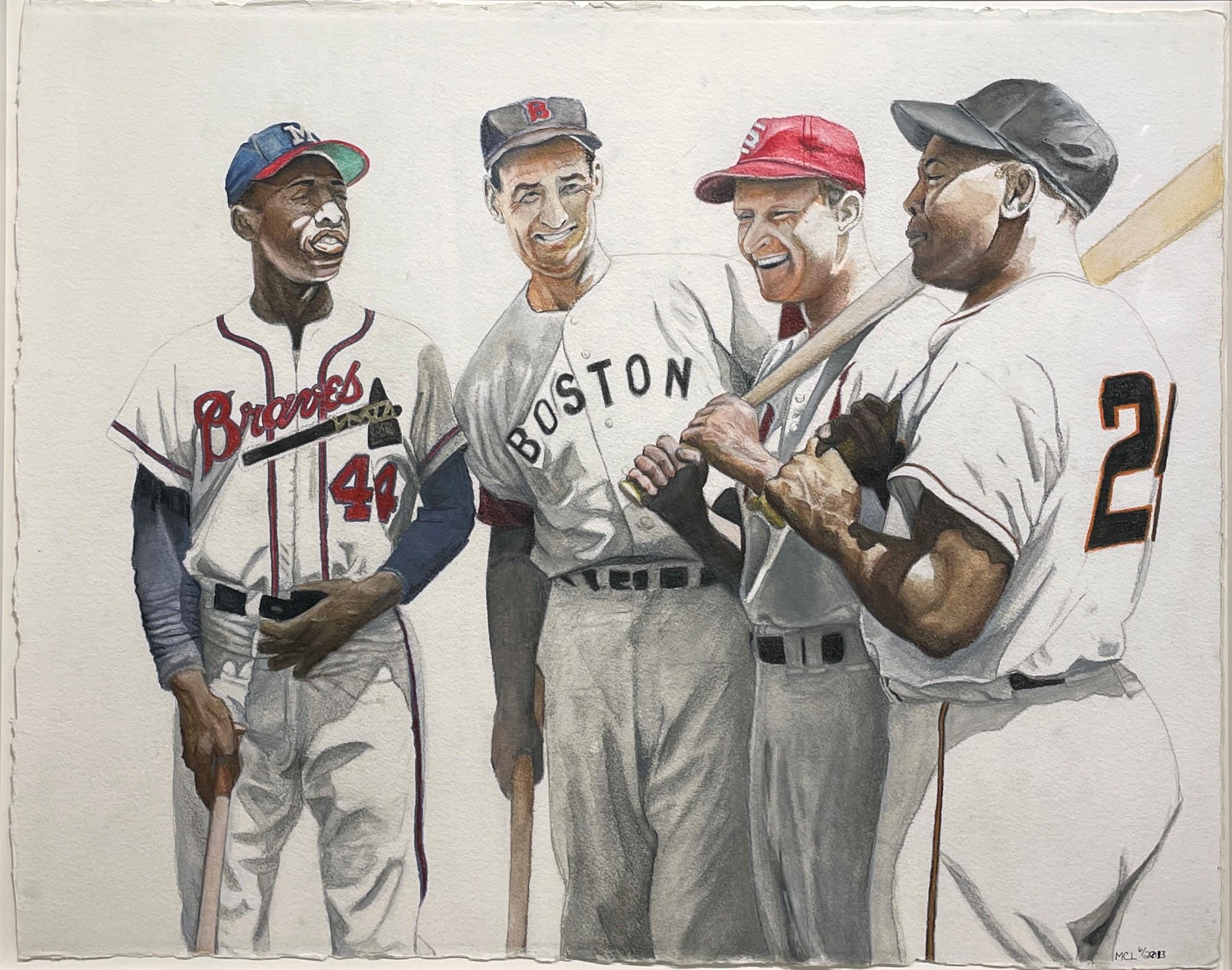 Hank Aaron, Ted Williams, Stan Musial, Willie Mays, Baseball All-Stars Painting For Sale 1