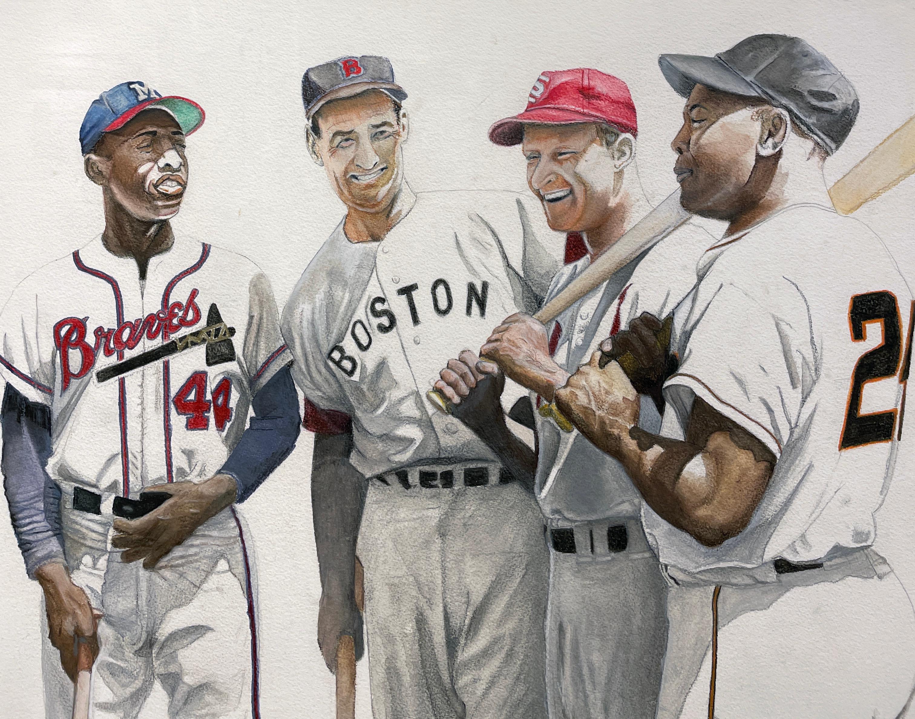 Hank Aaron, Ted Williams, Stan Musial, Willie Mays, Baseball-All-Stars-Gemälde (Zeitgenössisch), Art, von Margie Lawrence