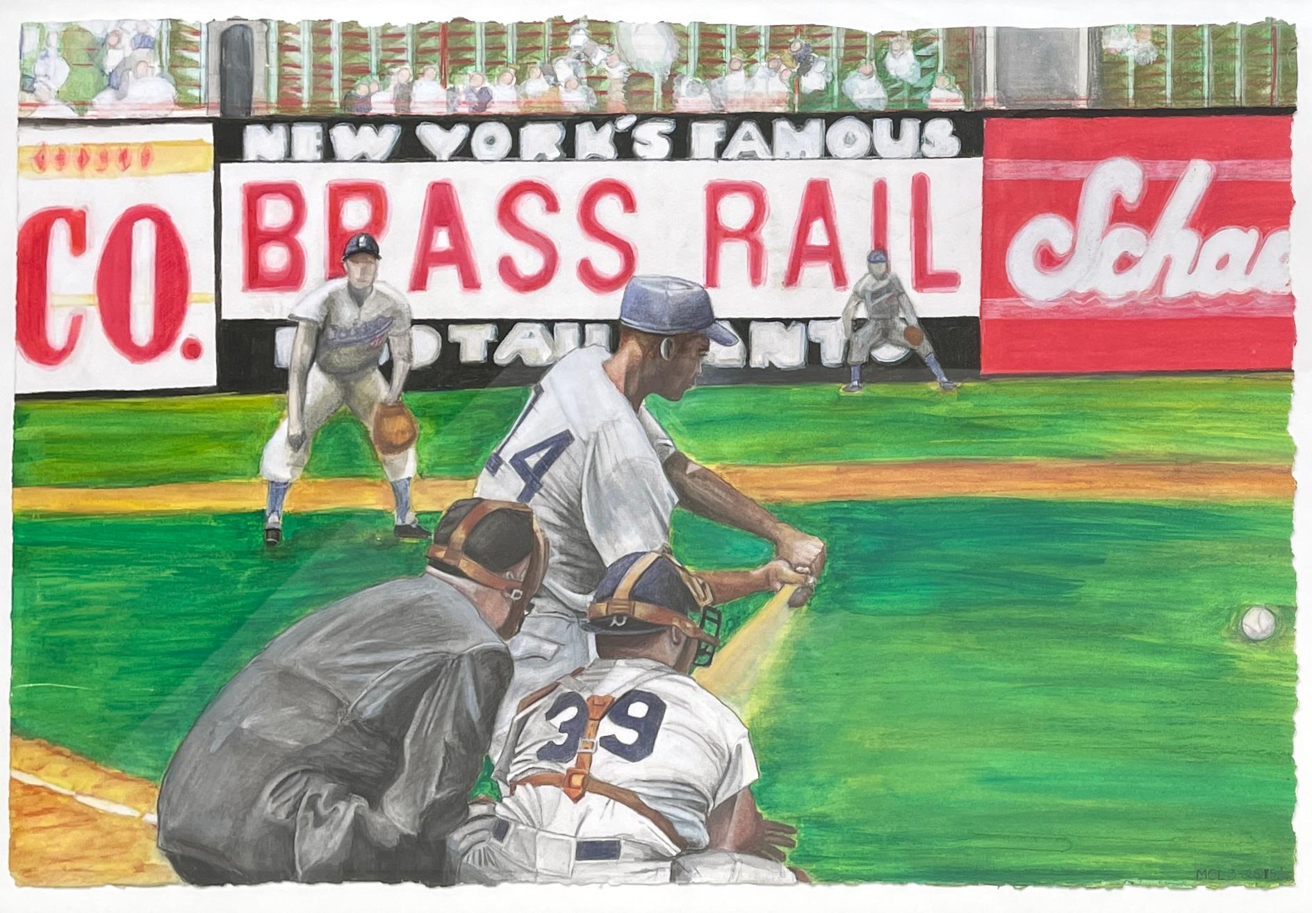 Ernie Banks at Ebetts Field - Chicago Cubs Baseball Great, aquarelle encadrée - Contemporain Painting par Margie Lawrence