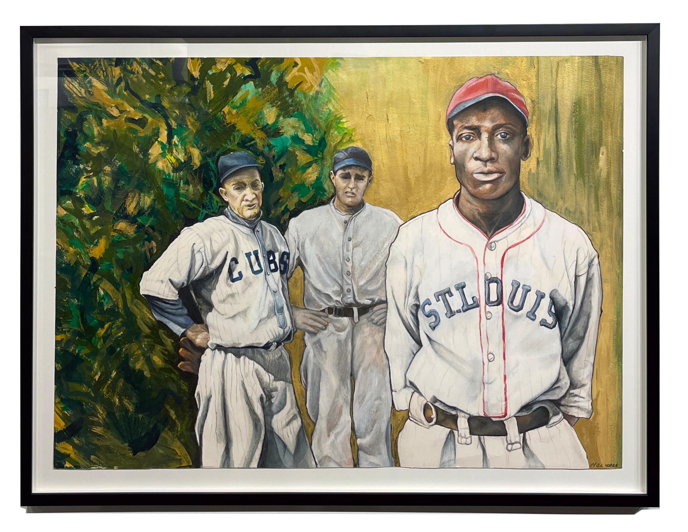 Pete Alexander, HW Bush & Cool Papa Bell - Baseball Greats w/ a Former President - Painting by Margie Lawrence