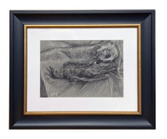 L'Ucello Study - Original Charcoal Study of a Bird on Toned Paper, Framed