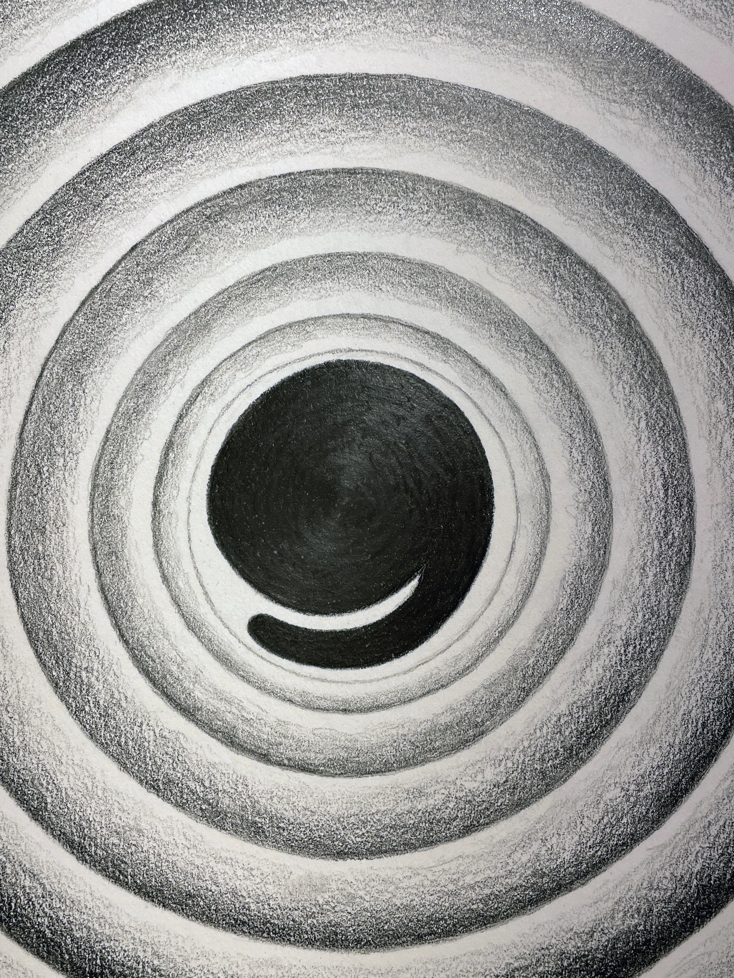 Arena, Geometric Circular Abstraction, Graphite on Paper, Framed - Gray Abstract Drawing by Joe Royer