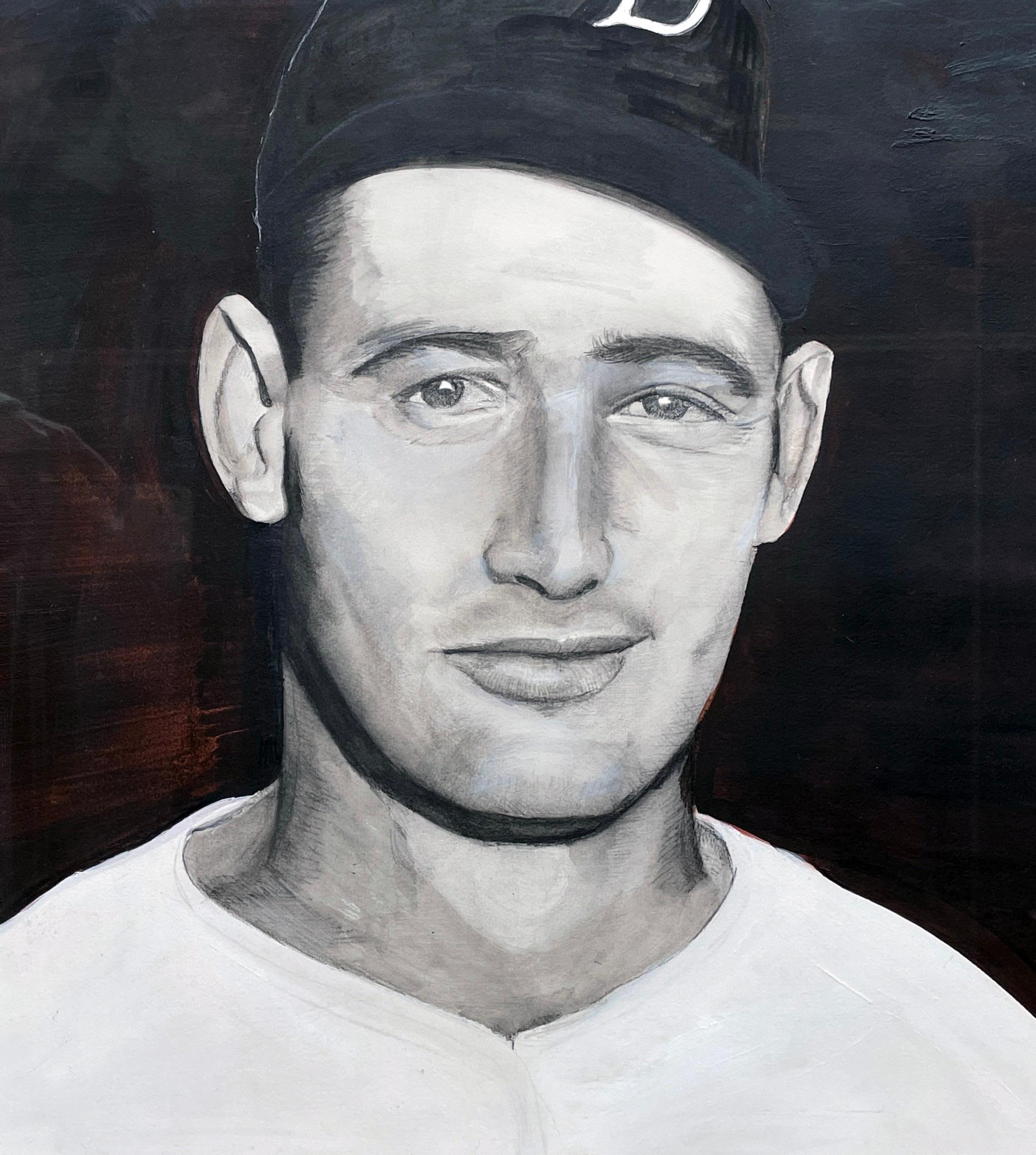 Ted Williams - Baseball Great, Outfielder pour la Boston Red Sox, encadré - Noir Figurative Painting par Margie Lawrence