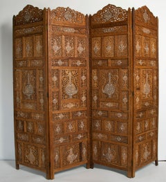 Vintage Anglo Indian Folding Wood Screen