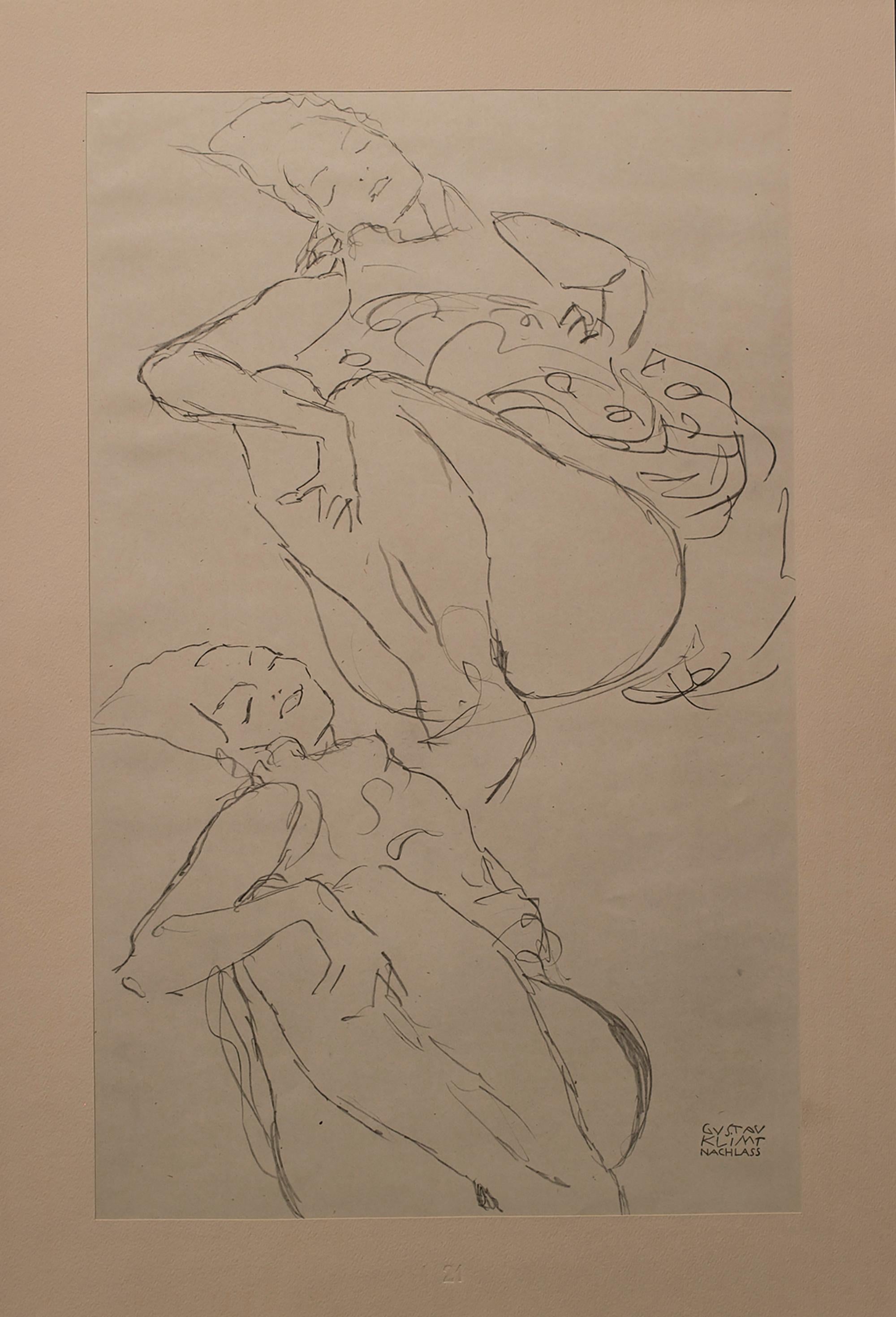 Gustav Klimt Nude - Two Women, Lying Down