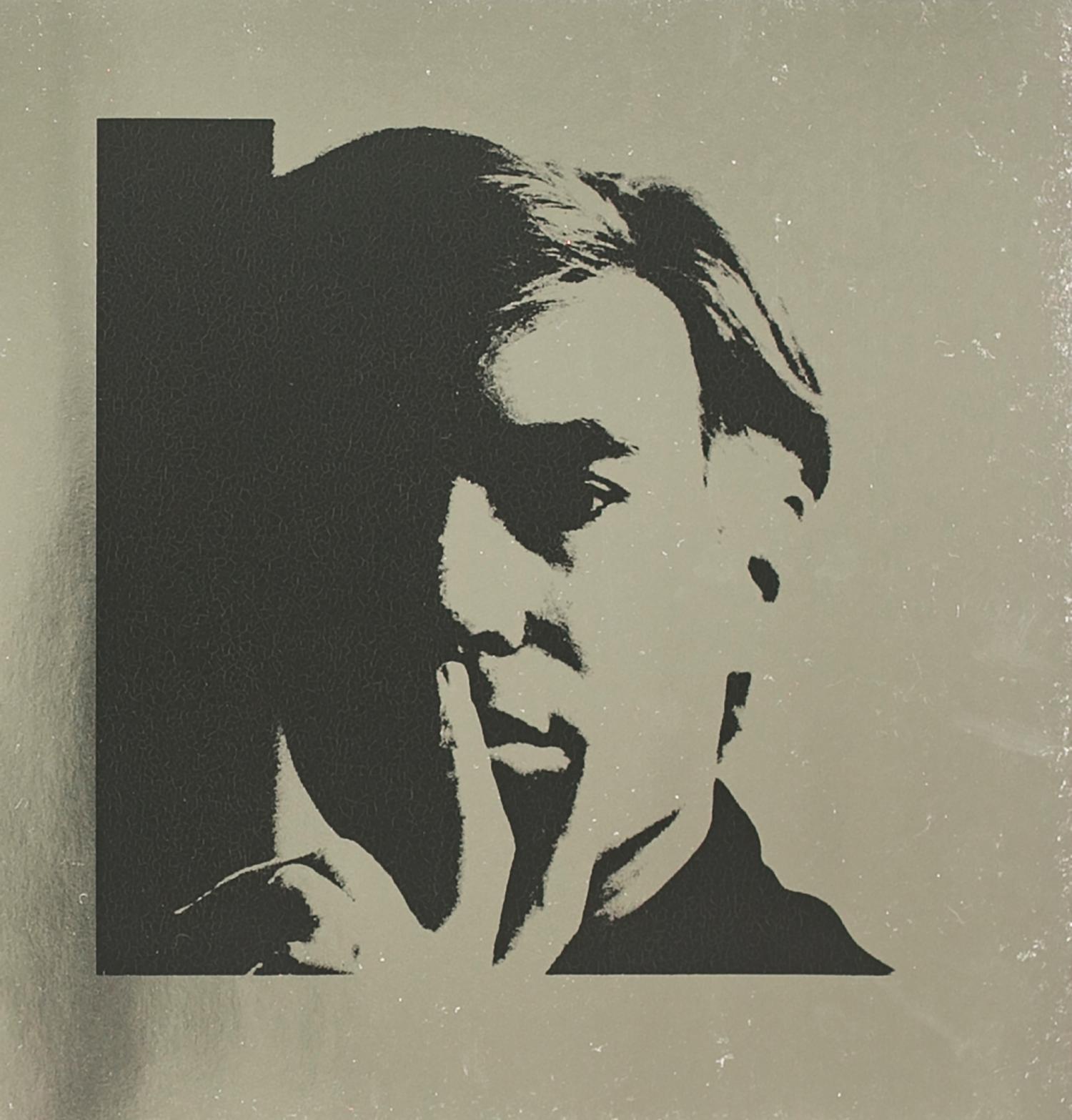 Vintage reproductive print after Warhol, Self Portrait, on Silver Metallic Paper - Art by (after) Andy Warhol