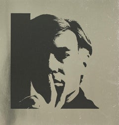 Vintage reproductive print after Warhol, Self Portrait, on Silver Metallic Paper