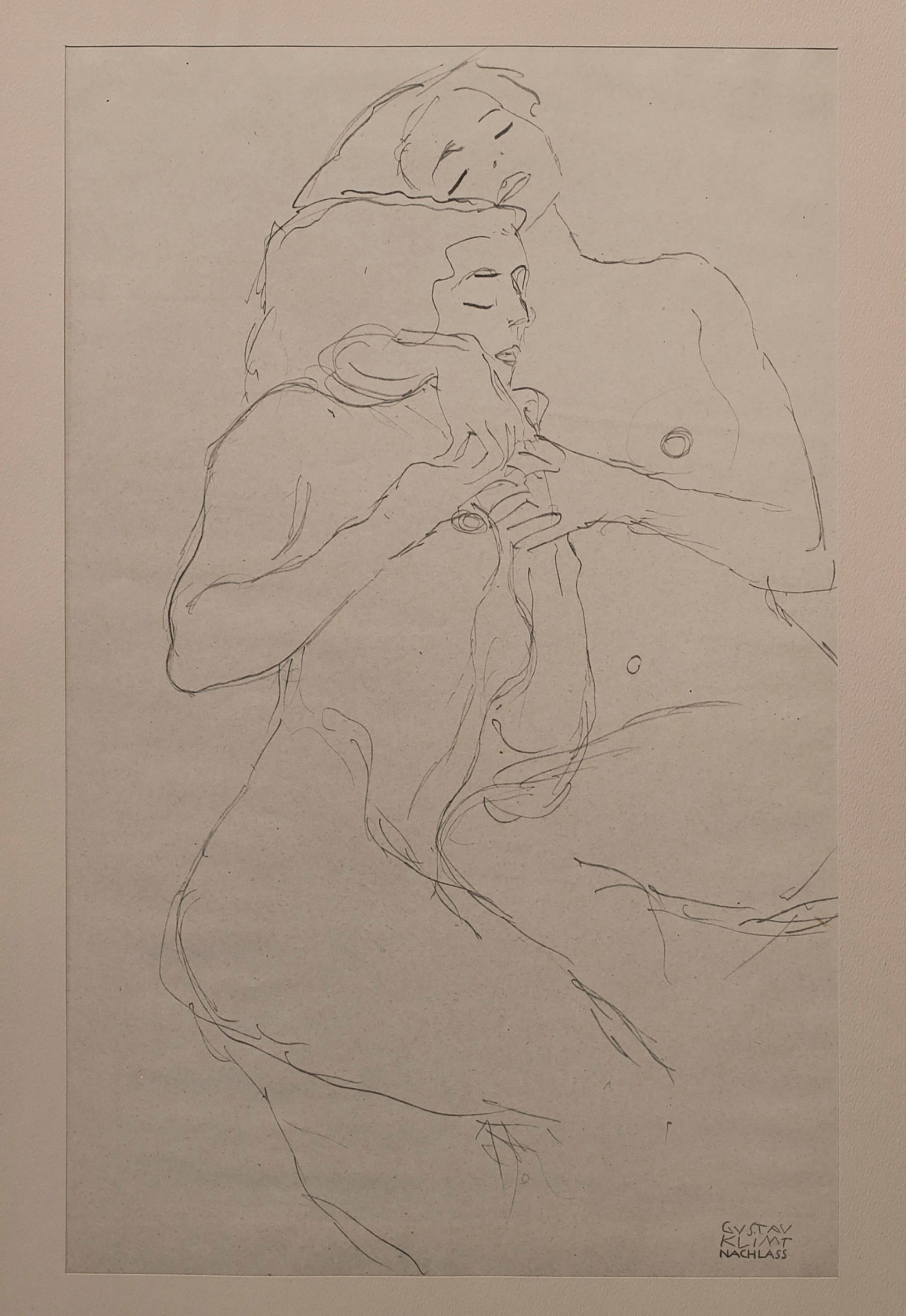 Gustav Klimt Nude - Two Females Sitting and Embracing - Niyoda Paper