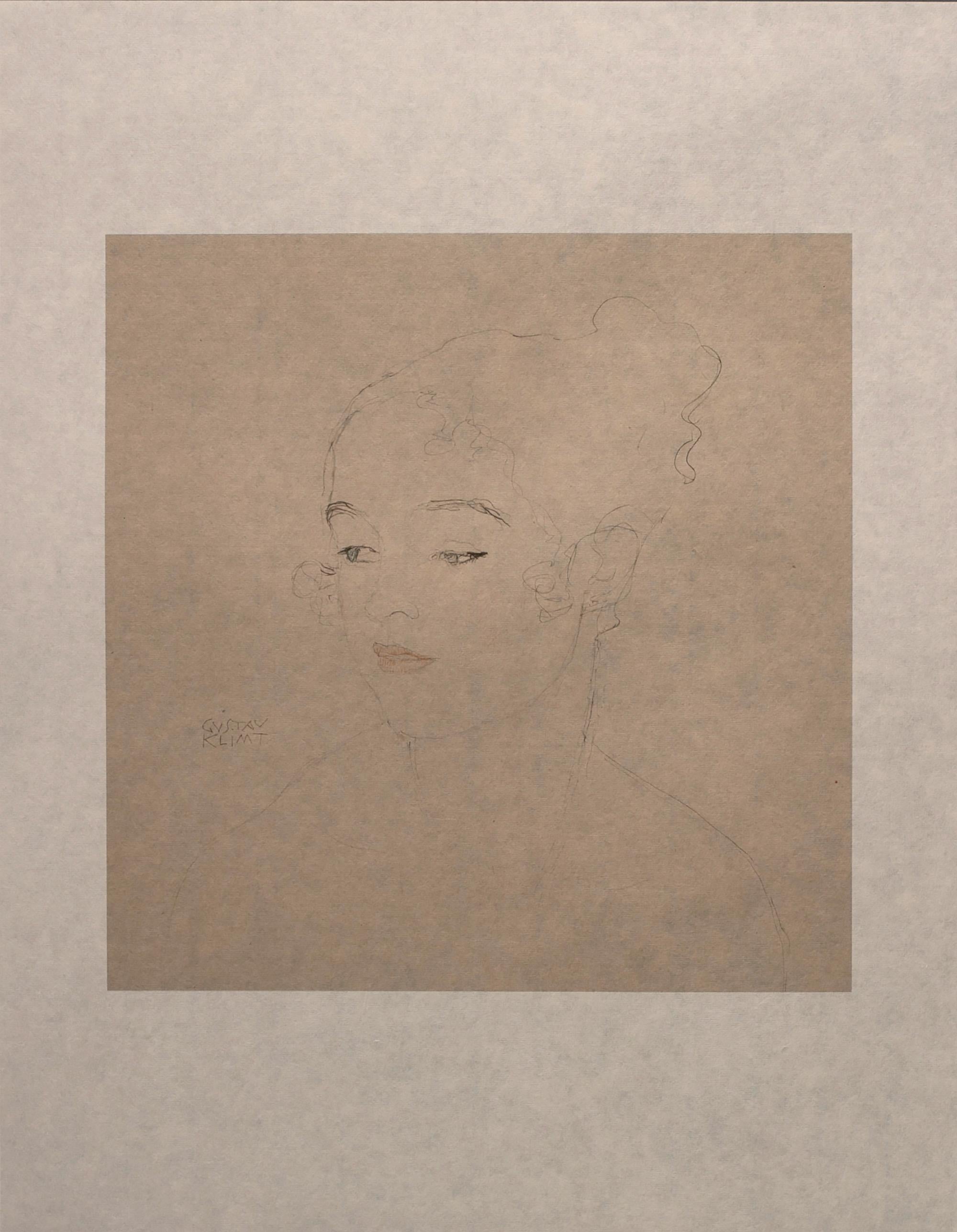 Sketch of a Child's Portrait  (Red and Blue Tinted) - Niyoda Paper - Art by Gustav Klimt
