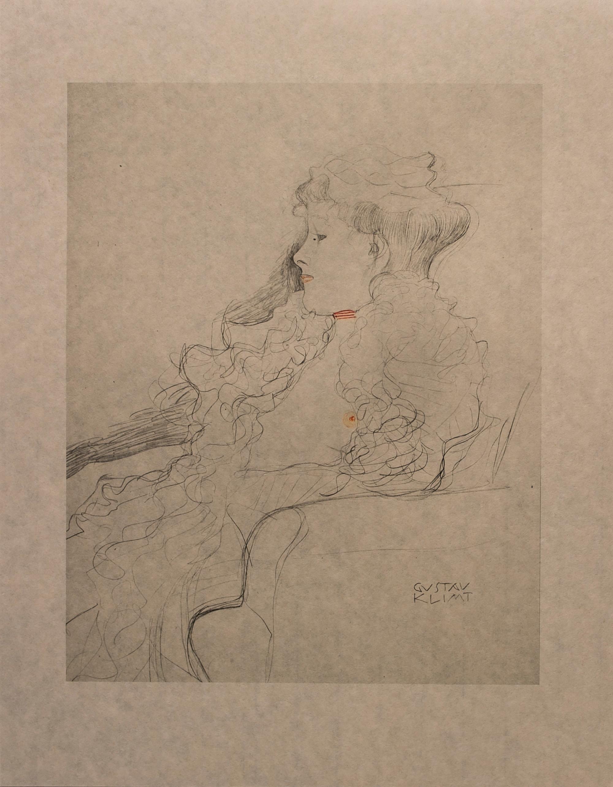 Portrait Sketch: Lady with Ruff (Red and White Tinted) - Niyoda Paper - Art by Gustav Klimt