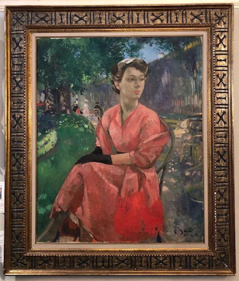 Une dame dans un jardin - Painting de François Gall