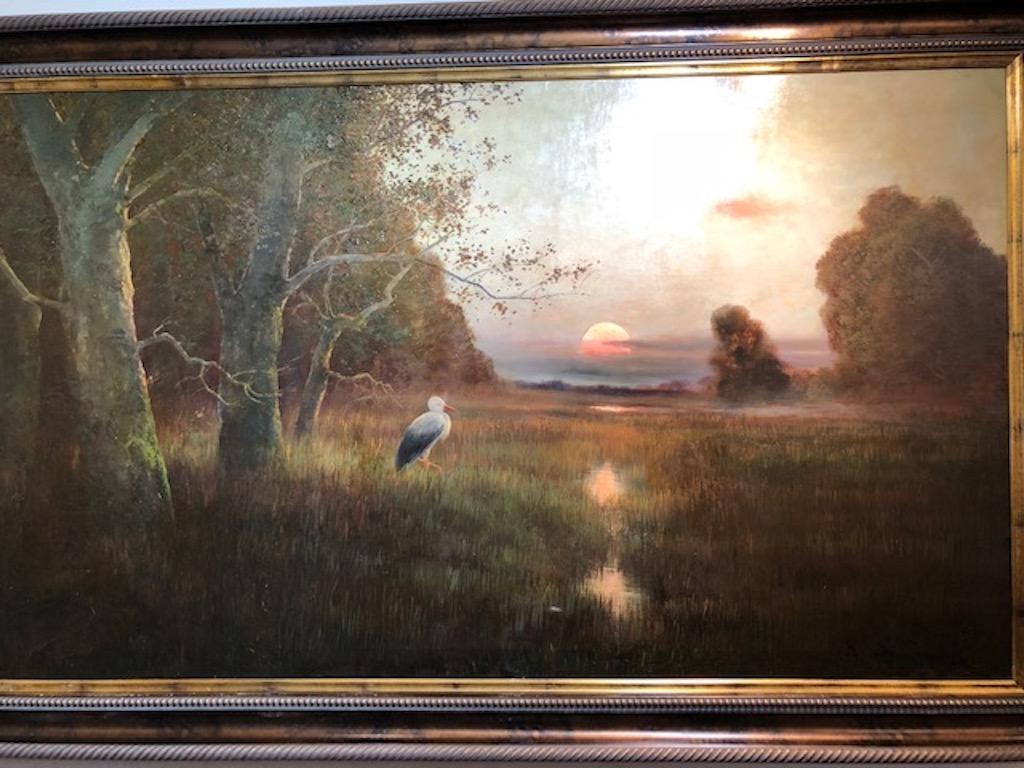 Sunset in the Marsh - Brown Landscape Painting by Bela von K. Spanyi 