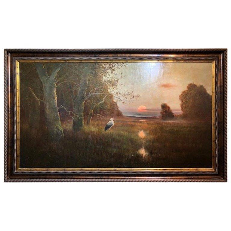 Bela von K. Spanyi  Landscape Painting - Sunset in the Marsh