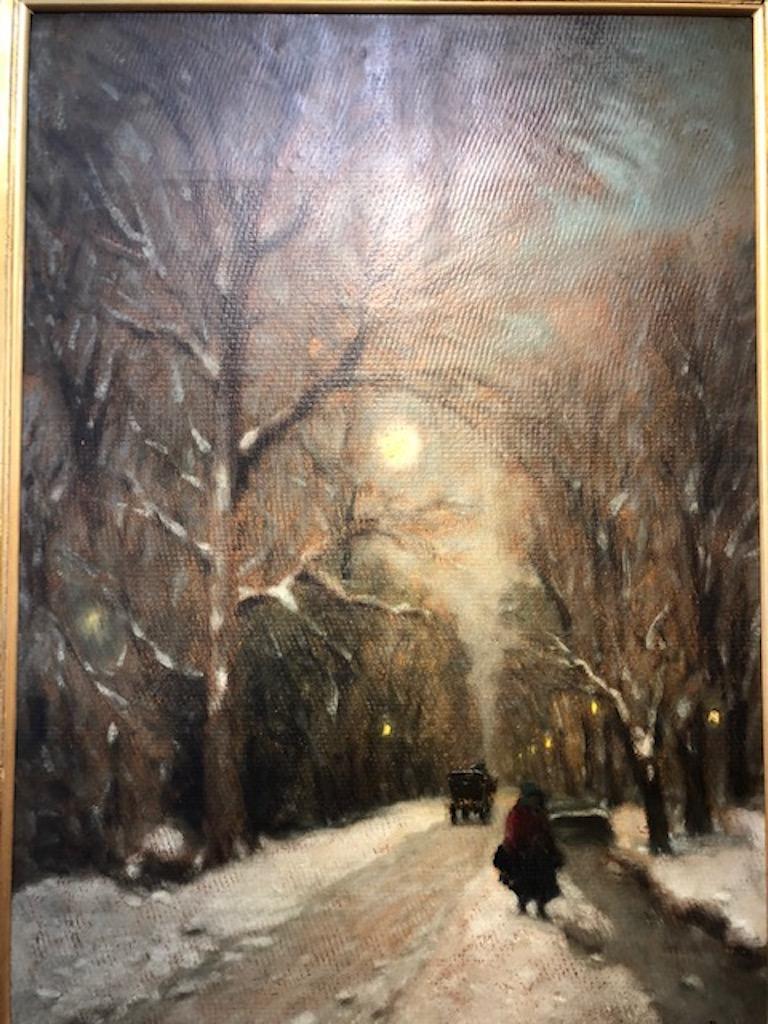 Winter Night - Brown Landscape Painting by Unknown