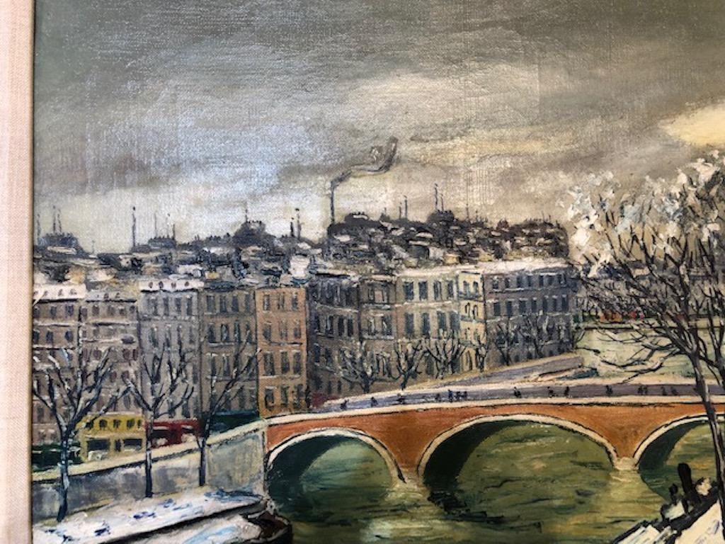 La rivière d'hiver - Marron Landscape Painting par Elisee Maclet