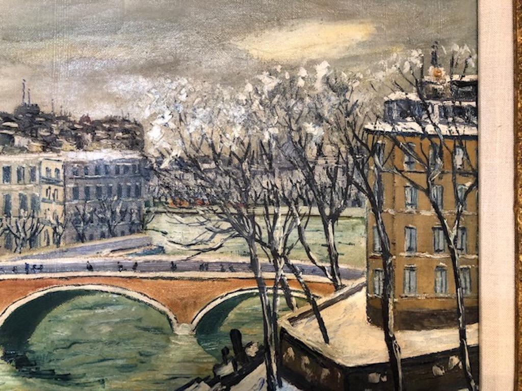 Winter River - Brown Landscape Painting by Elisee Maclet