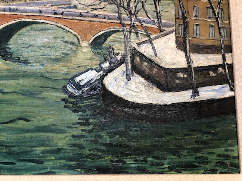 Elisee Maclet ( 1881-1962)

   Very well  listed French artist. Studied in Paris, was influence by many famous French artists of the beginning of the 20th century.

“Winter River”, c.1915-1920
Oil on canvas, 
signed lower left

 17.5”h x 21”w,