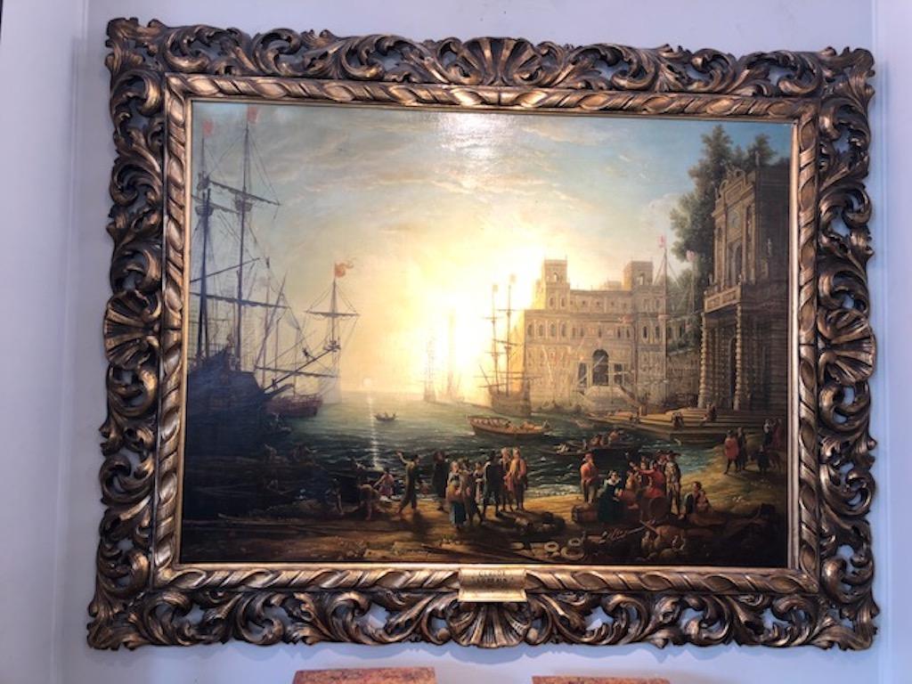 Hafen mit der Villa Medici (Sonstige Kunststile), Painting, von (after) Claude Lorrain (Claude Gellée)
