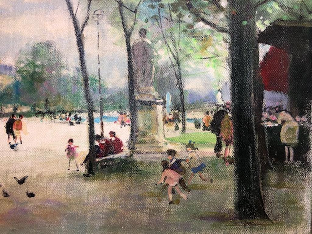 Children Playing - Gray Landscape Painting by Jules Herve