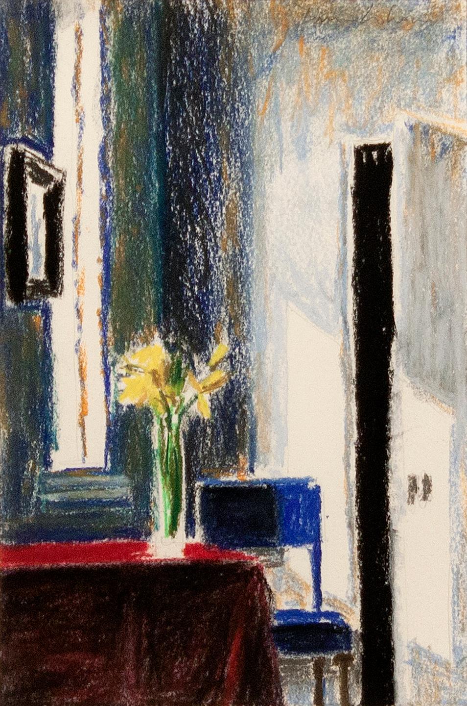 Interior with Daffodils and Blue Chair - Art by Bruce Cohen