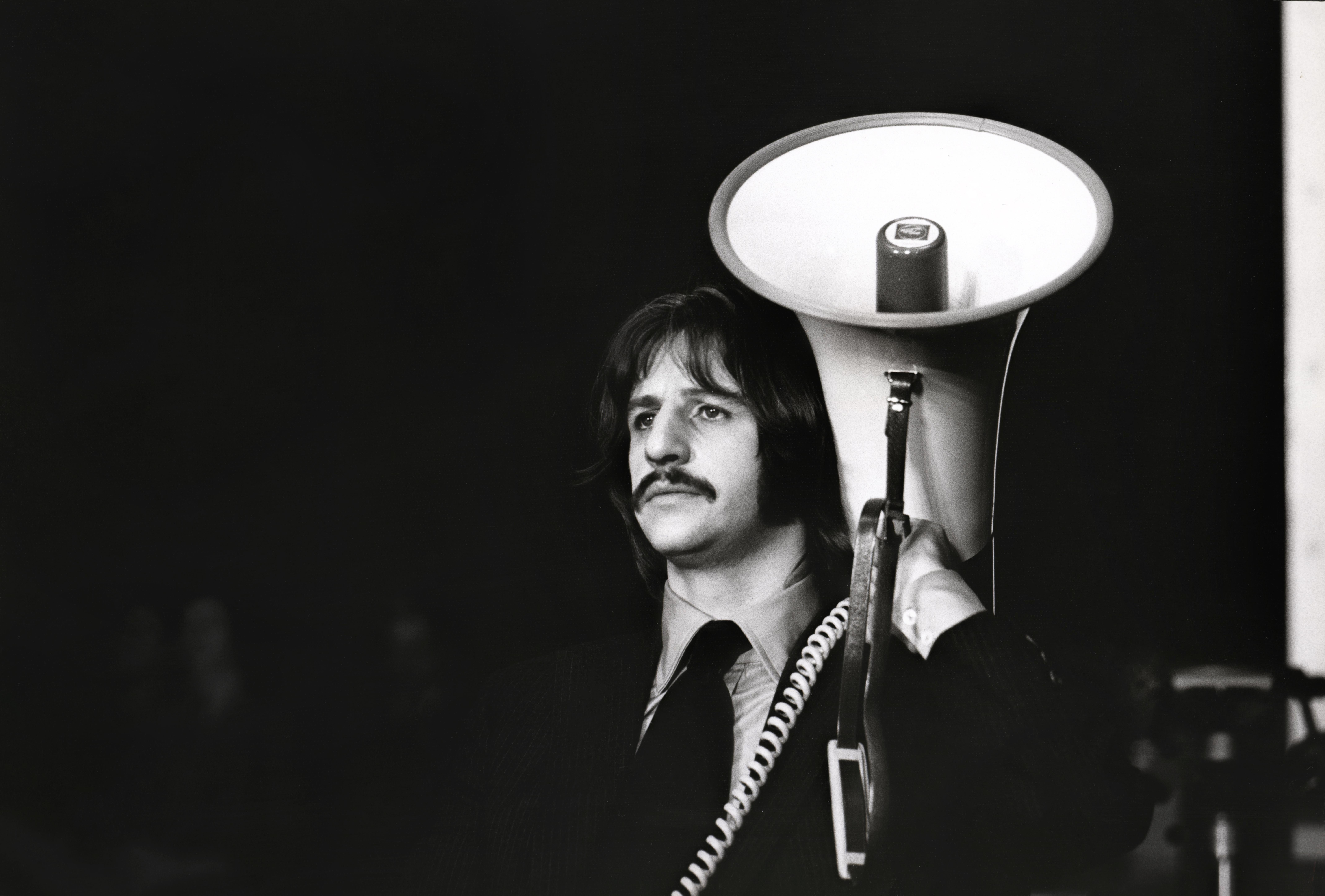 Bruce McBroom Black and White Photograph - Ringo Starr with Megaphone Fine Art Print