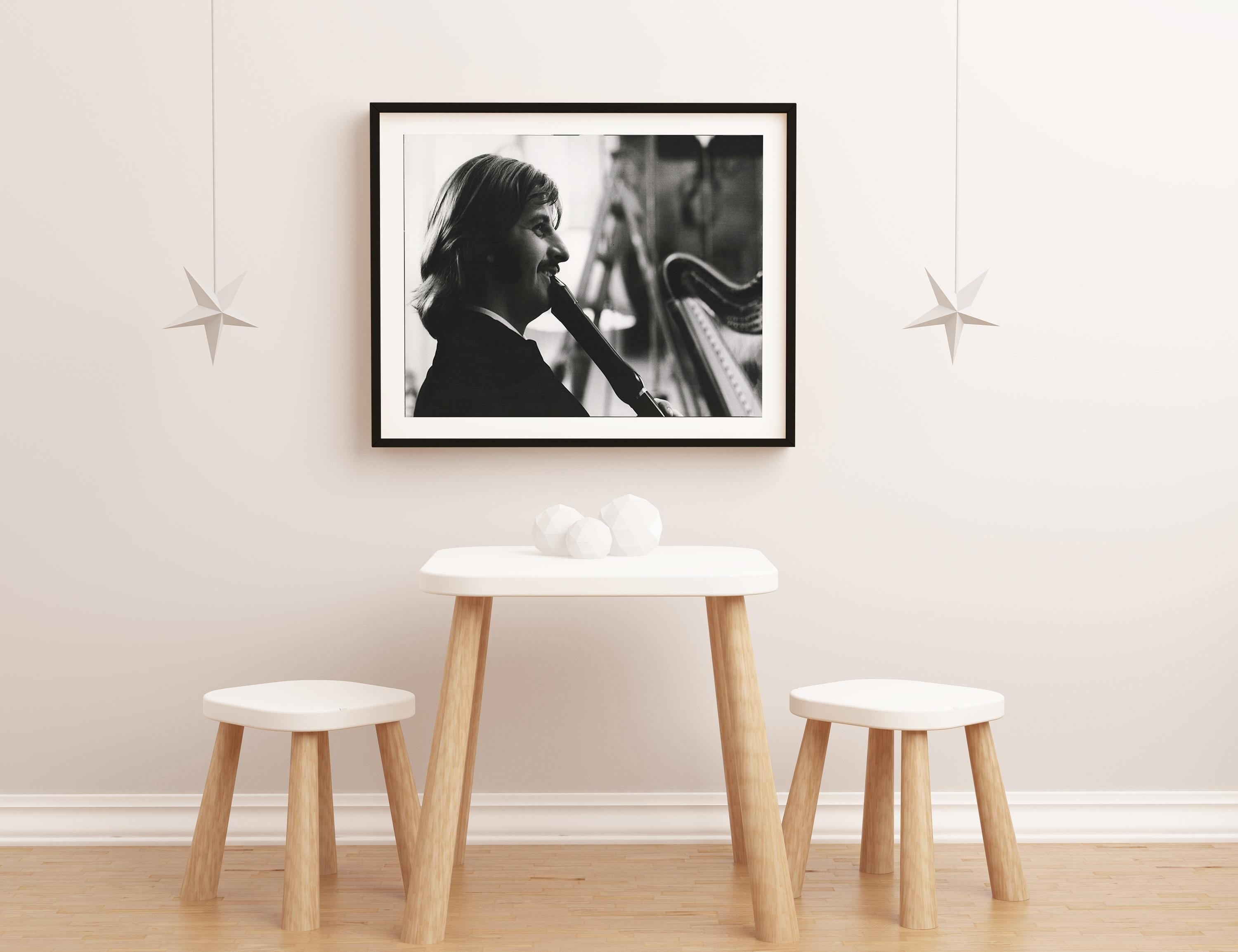 Ringo Starr Smiling with Clarinet Fine Art Print - Black Black and White Photograph by Bruce McBroom