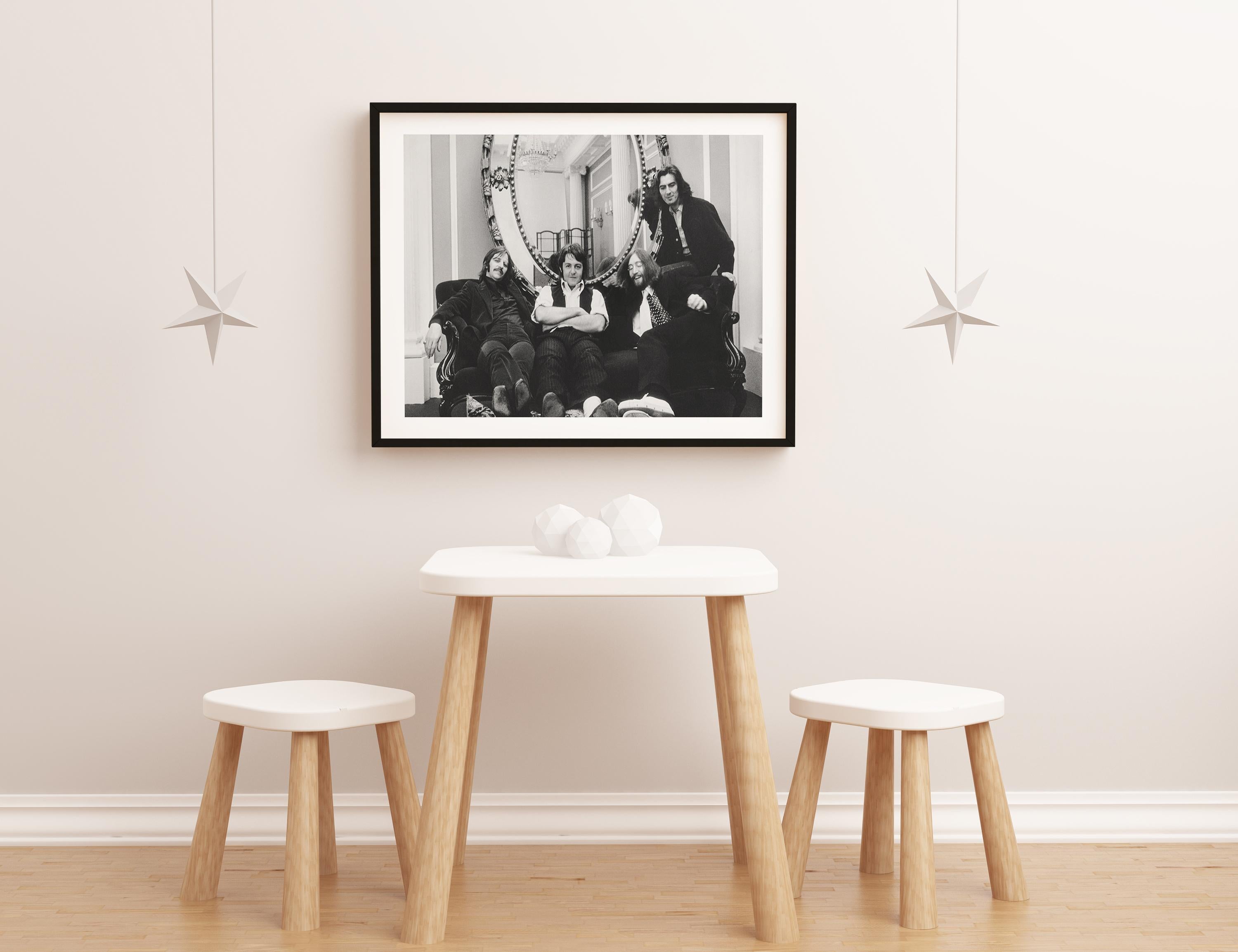 The Beatles Candid on Couch Fine Art Print - Black Portrait Photograph by Bruce McBroom