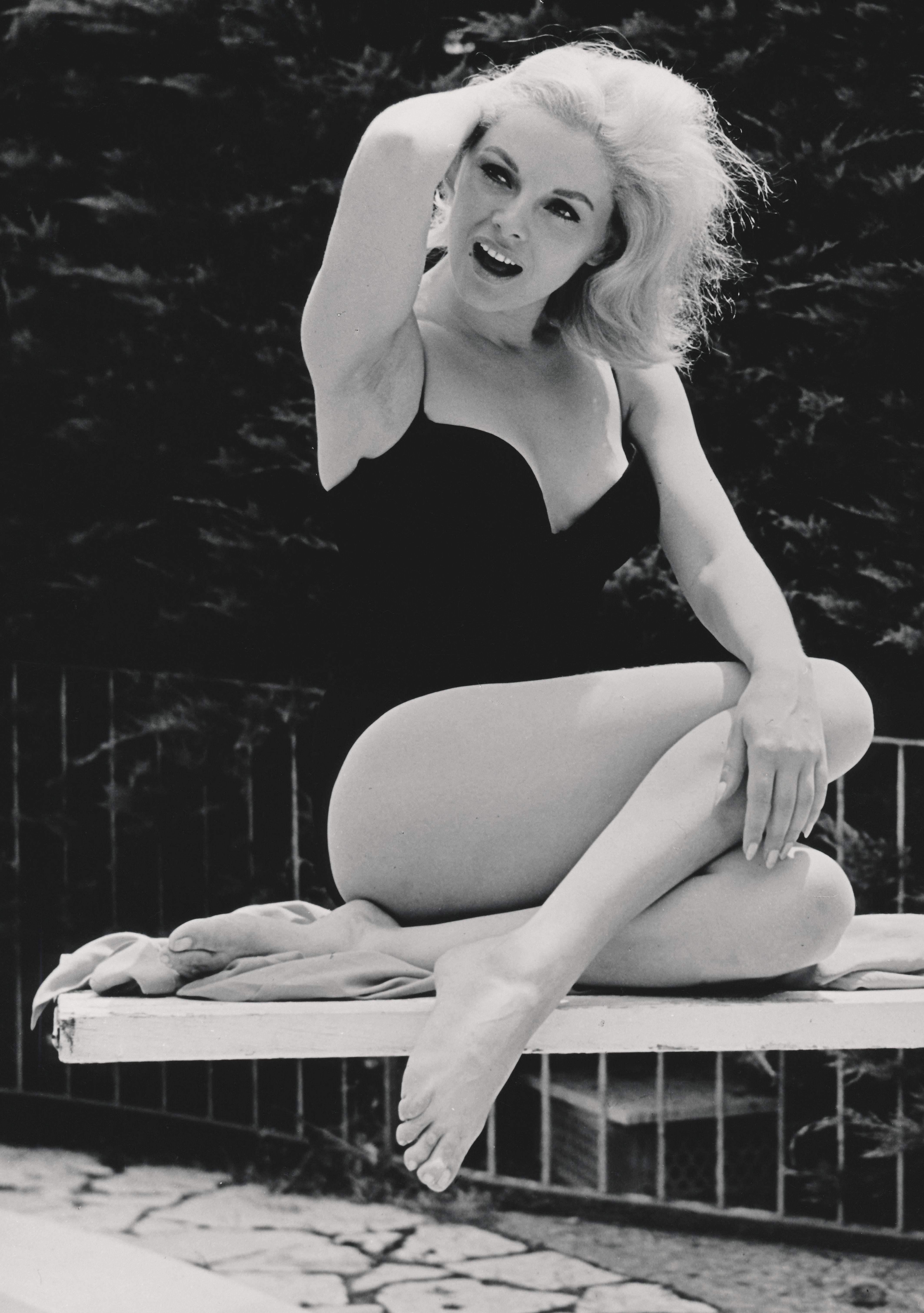 Patrick Morin Black and White Photograph - Virna Lisi Pinup on Diving Board Fine Art Print