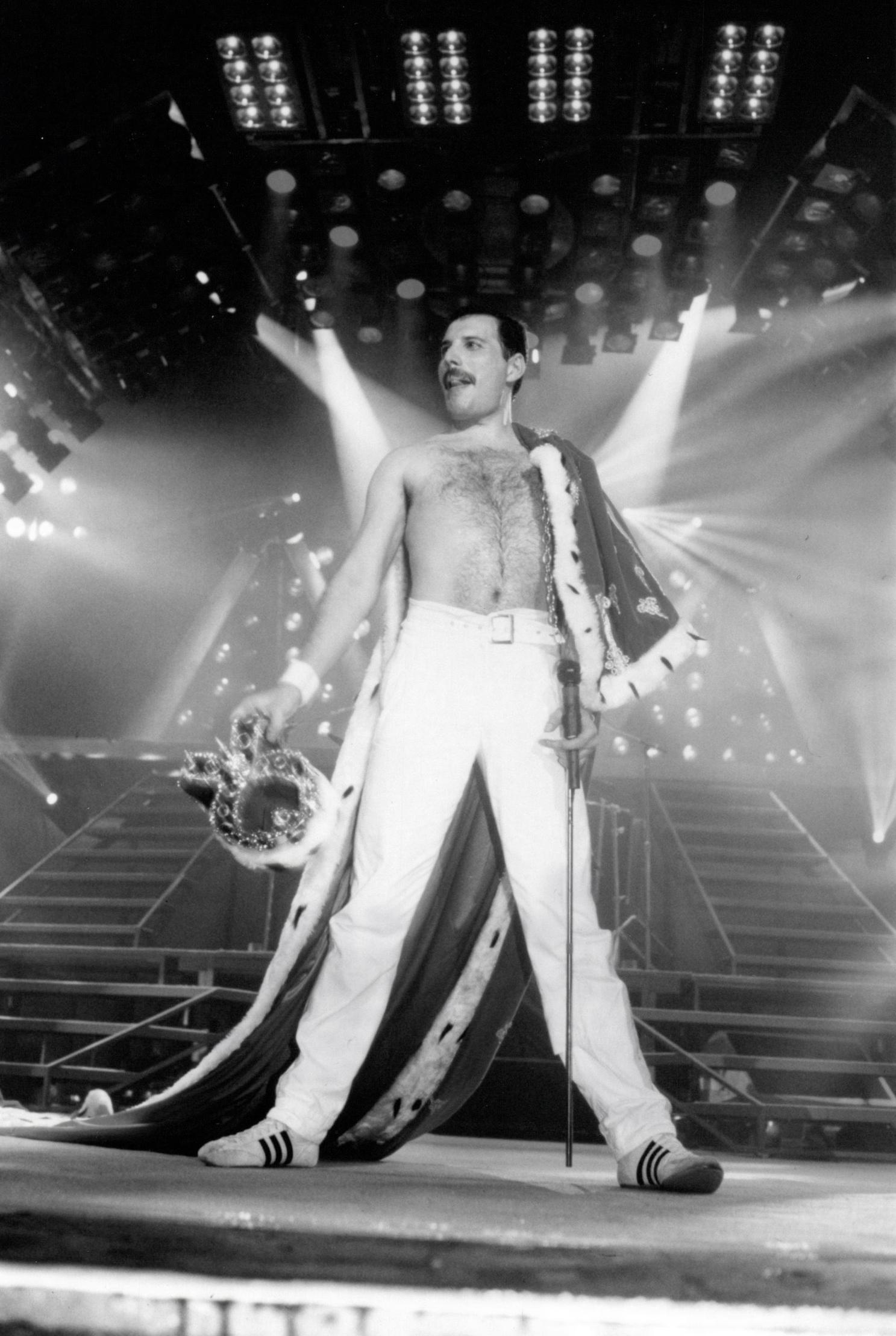 Ilpo Musto Black and White Photograph - Freddie Mercury of Queen on Stage in King Costume Vintage Original Photograph