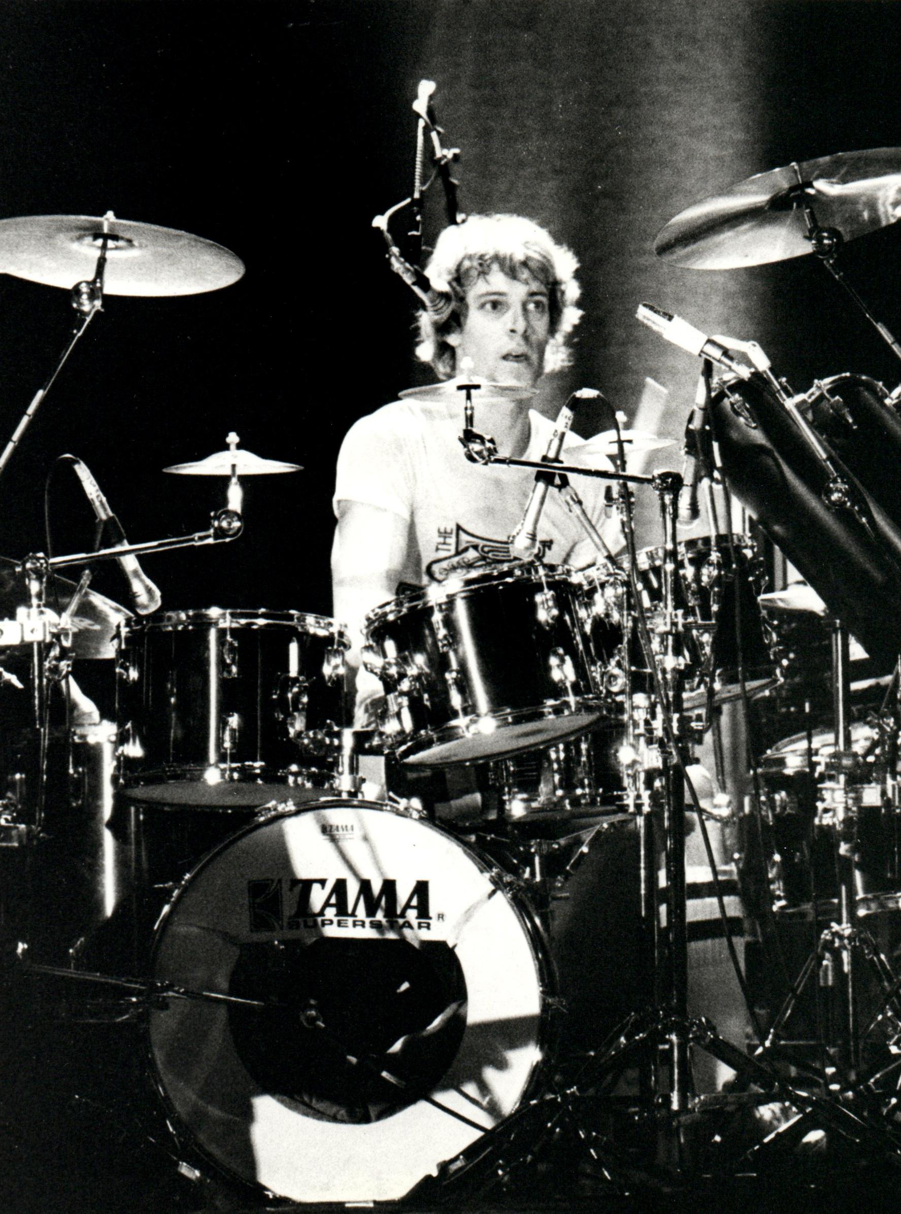 David Wainwright Black and White Photograph - Stewart Copeland of The Police in Concert Vintage Original Photograph