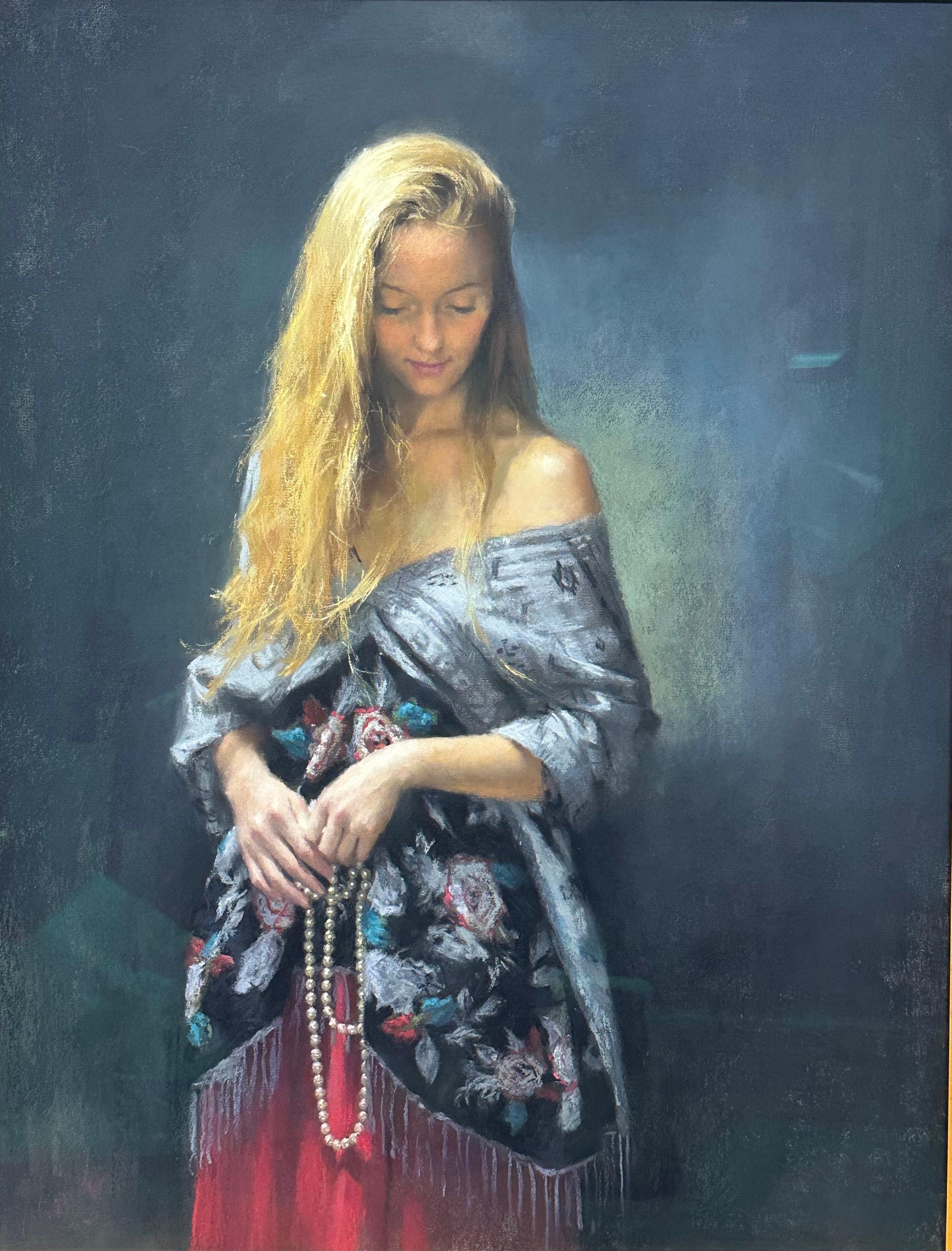 Portrait di Vincente Romero Redondo - Vincent Romero, Pensierosità,  pastello originale