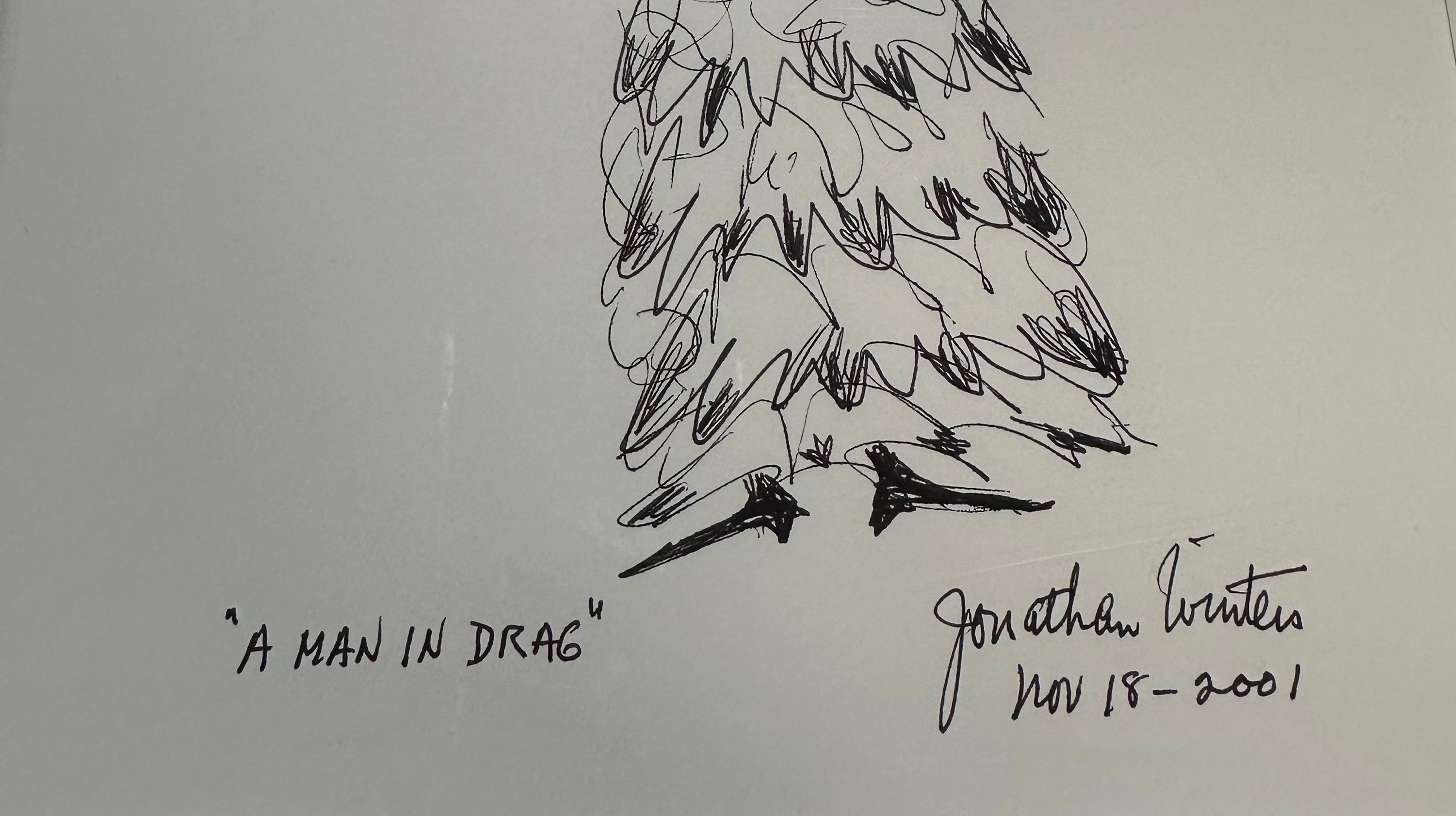 Jonathan Winters, Man in Drag, dessin unique au crayon en vente 2