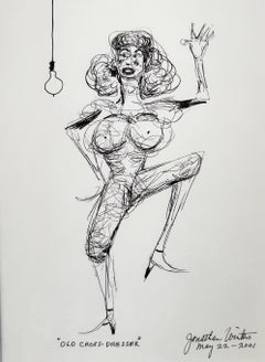 Jonathan Winters, Old Cross Dresser, einzigartige Federzeichnung