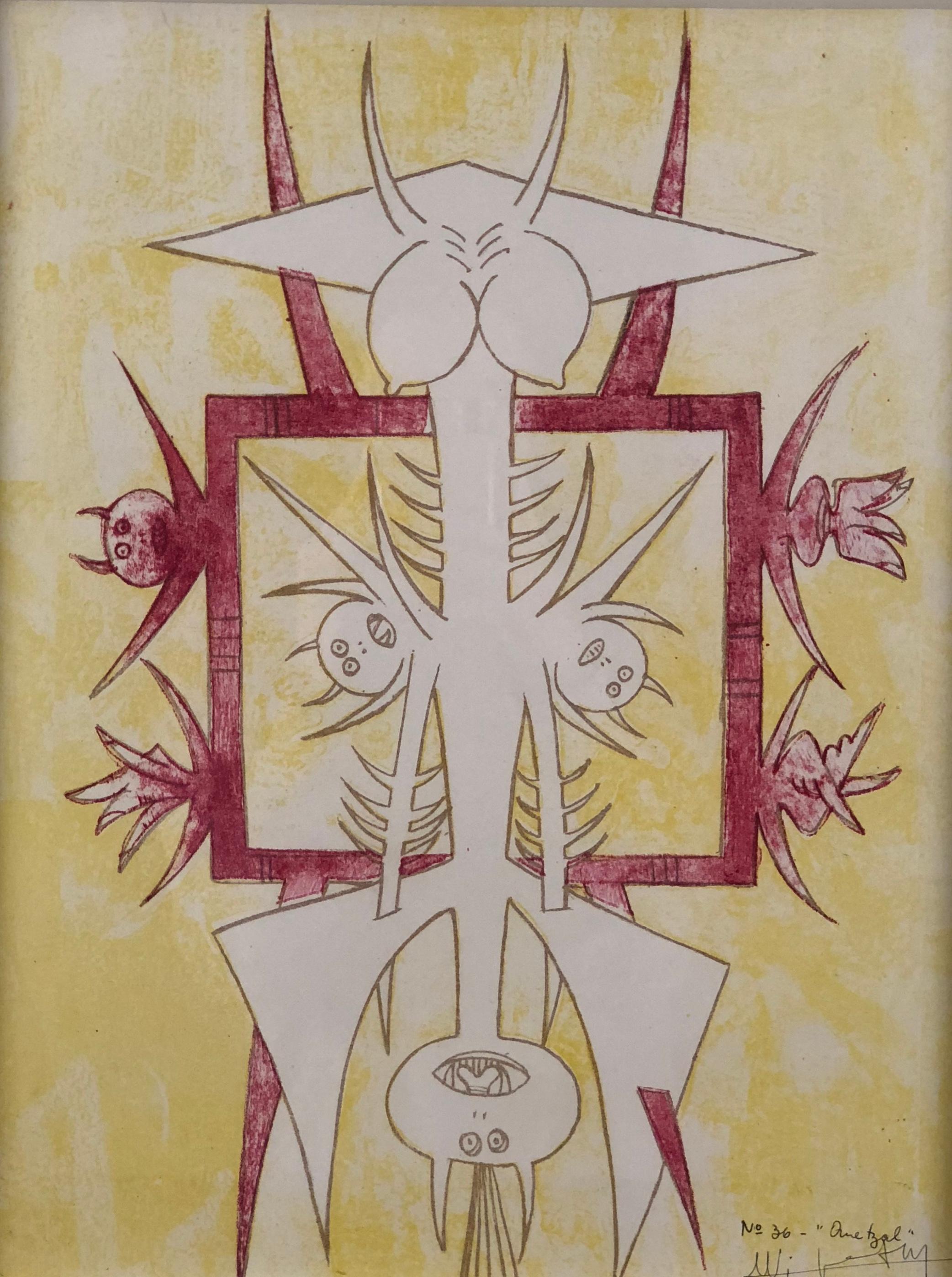 Wilfredo Lam Abstract Print – Wifredo Lam, „Quetzal“, aus „Brunidor Portfolio Number 1“, Originallithographie
