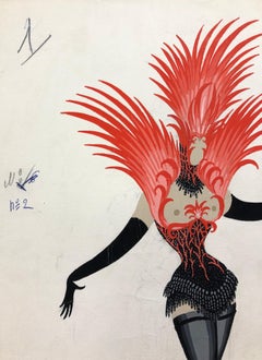 Erté, "Prologo, femme de feu", gouache unica, firmata a mano