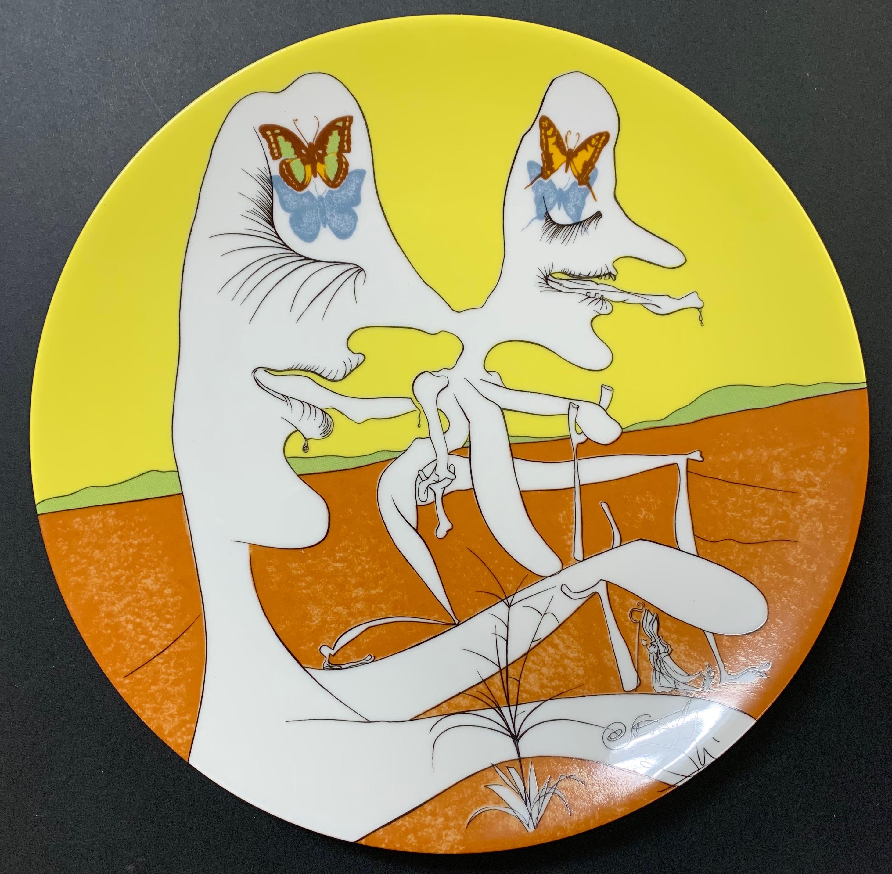 Salvador Dali, Papillons de l'anti-matiere, Limoges porcelain plate - Art by Salvador Dalí