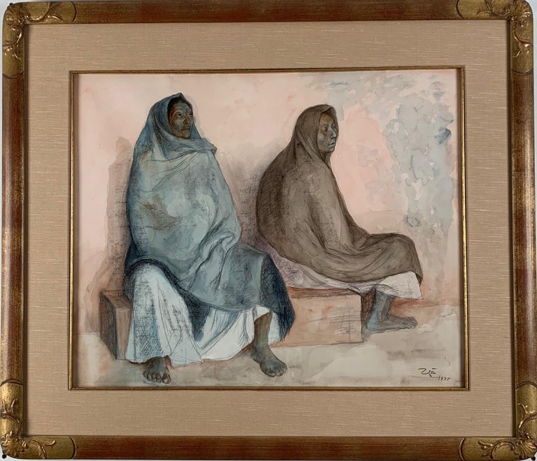 Francisco Zuniga Francisco Zuniga, Two Sitting Women, unique watercolor For Sale at 1stdibs