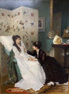 Gustave de Jonghe, "An Afternoon Visit, " original oil painting