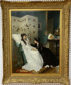 Gustave de Jonghe, "An Afternoon Visit, " original oil painting
