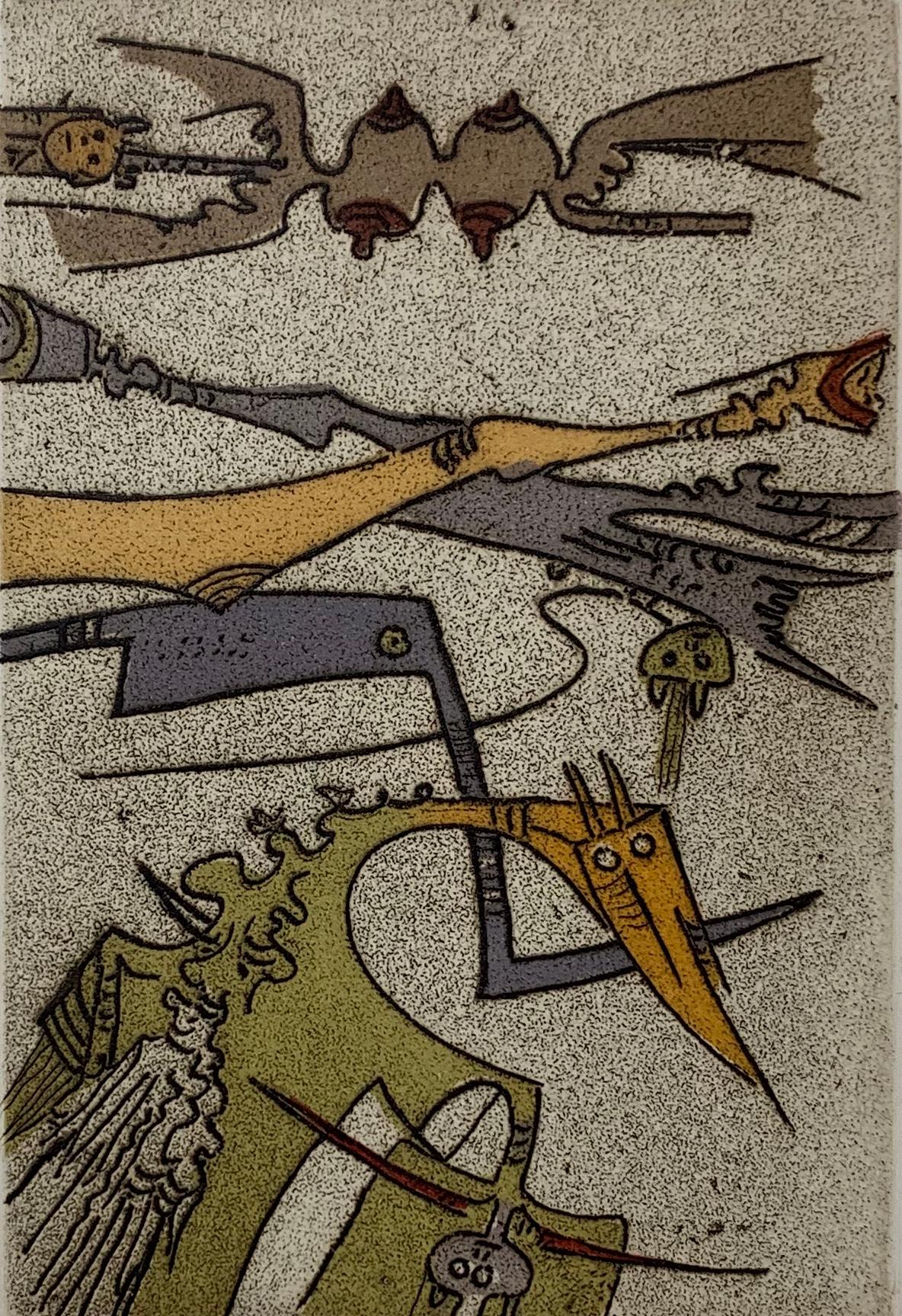 Wilfredo Lam Abstract Print - Wifredo Lam, "La Nuit le Loup Sort de l'ombre, " etching 